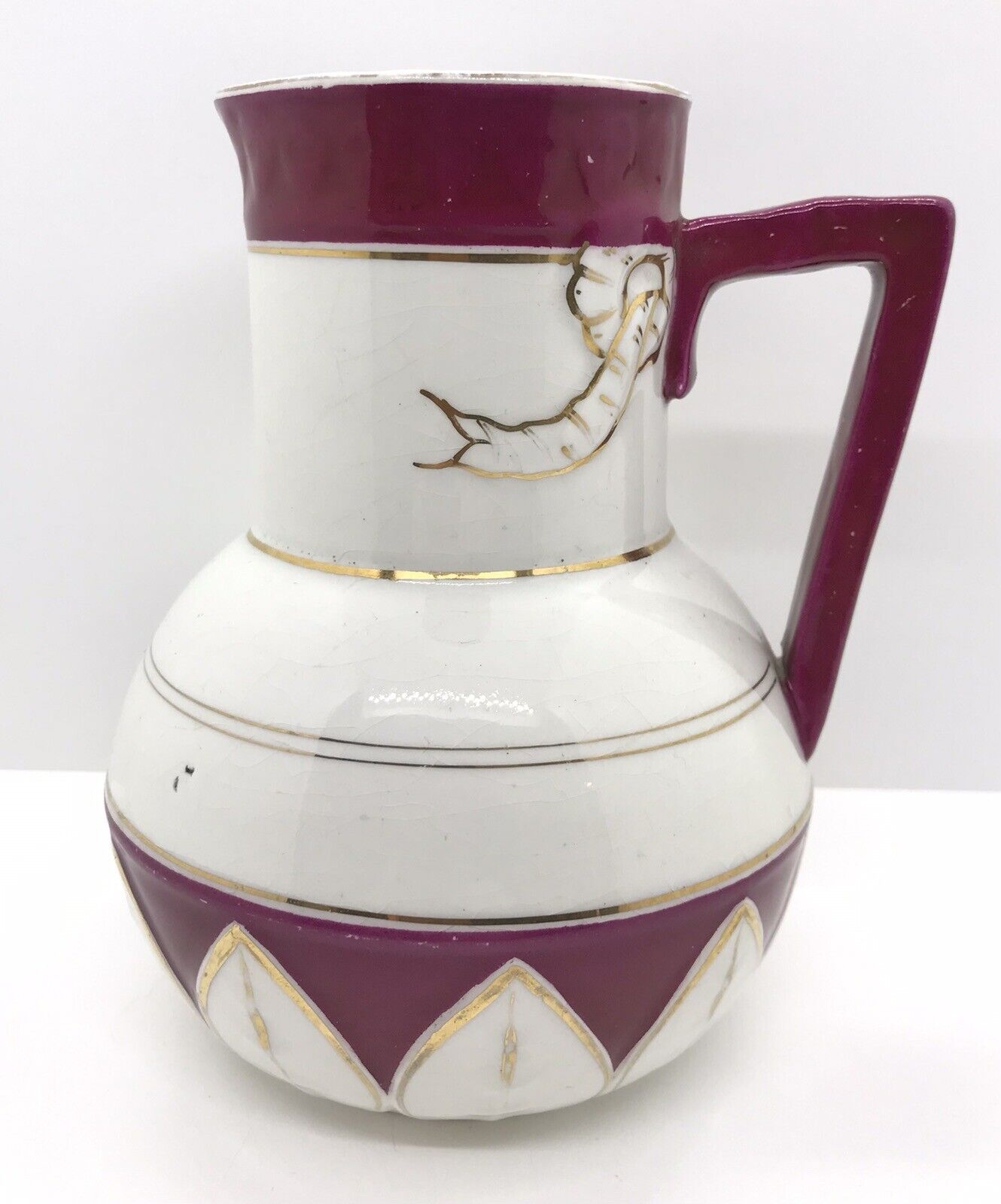 Antique Burgess & Campbell 7” Handled Pitcher Gold Accent