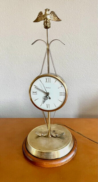Vtg Federal Eagle Finial Clock Electric Tabletop Mantle Brass Works See VIDEO