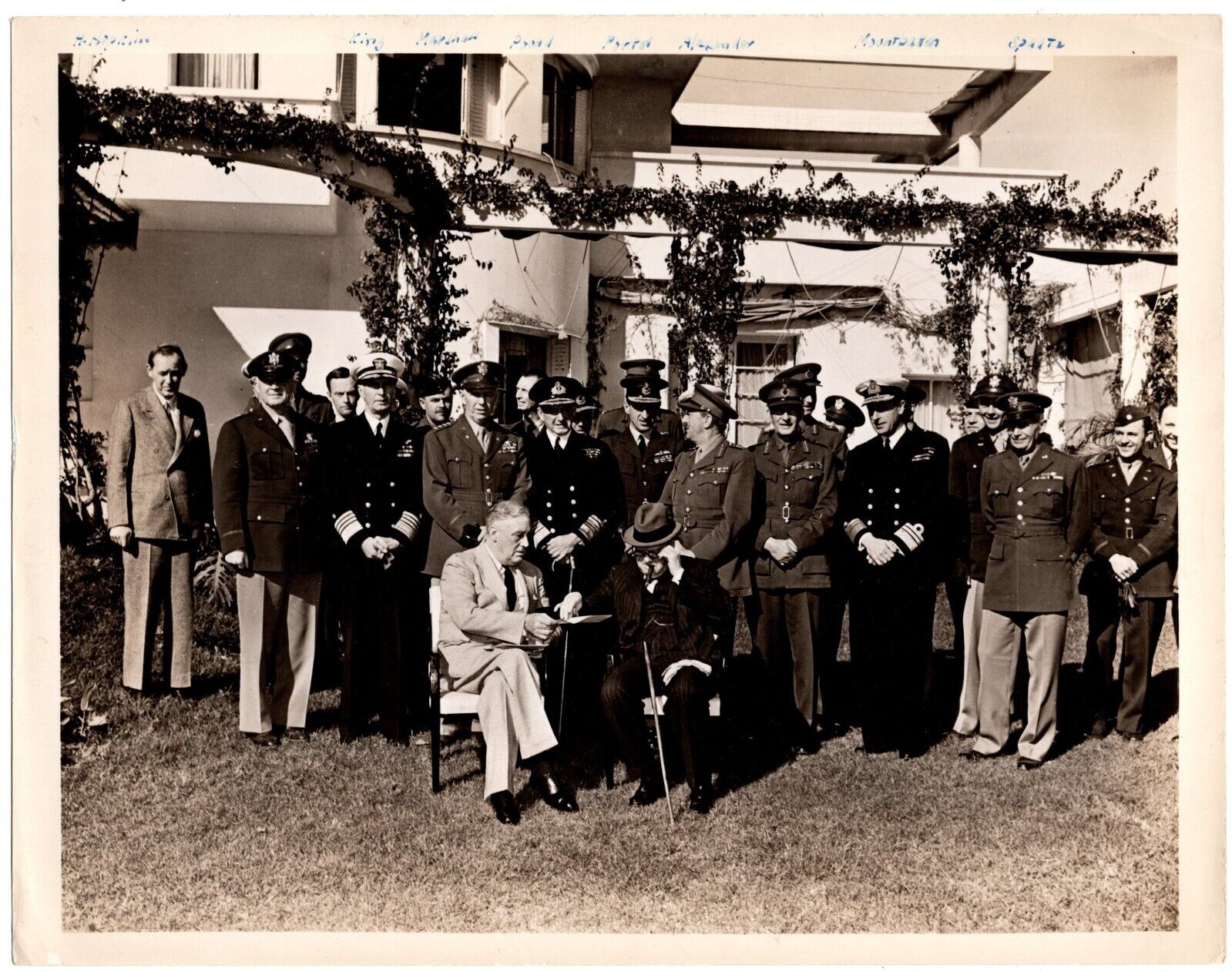 24 Jan 1943 US Navy photo of Churchill and FDR with their retinues at Casablanca