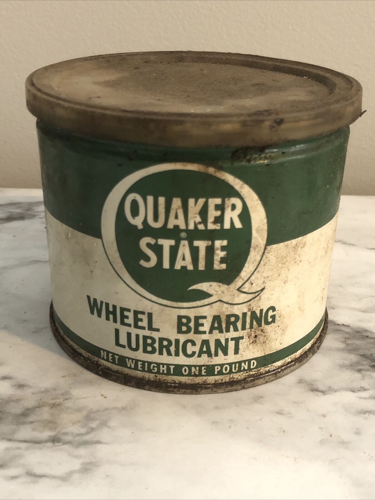 Vintage Quaker State Wheel Bearing Lubricant Can One Pound Gas Oil Advertising