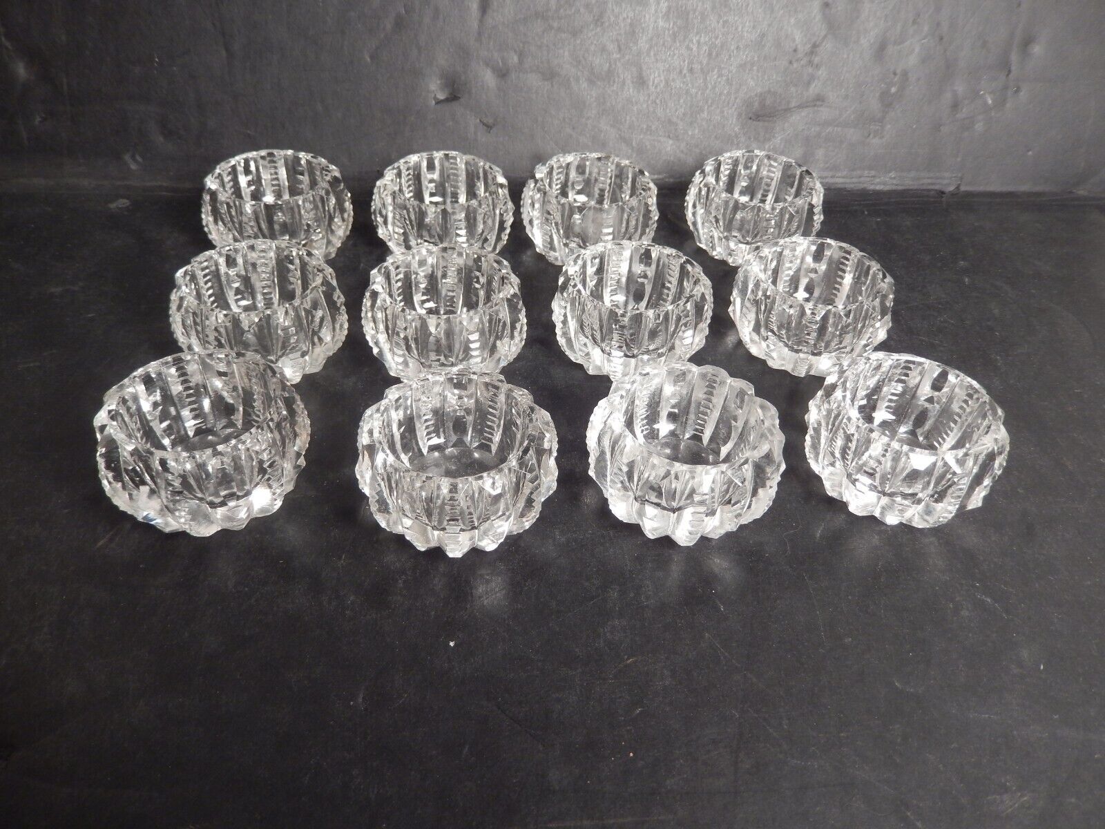 Vintage Antique Cut Crystal Glass Open Salt Cellar American Brilliant Set of 12
