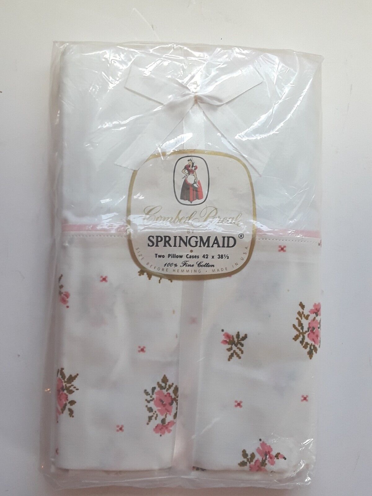 NEW Vintage Springmaid Pillow Cases Combed Percale White Floral 42x38.5