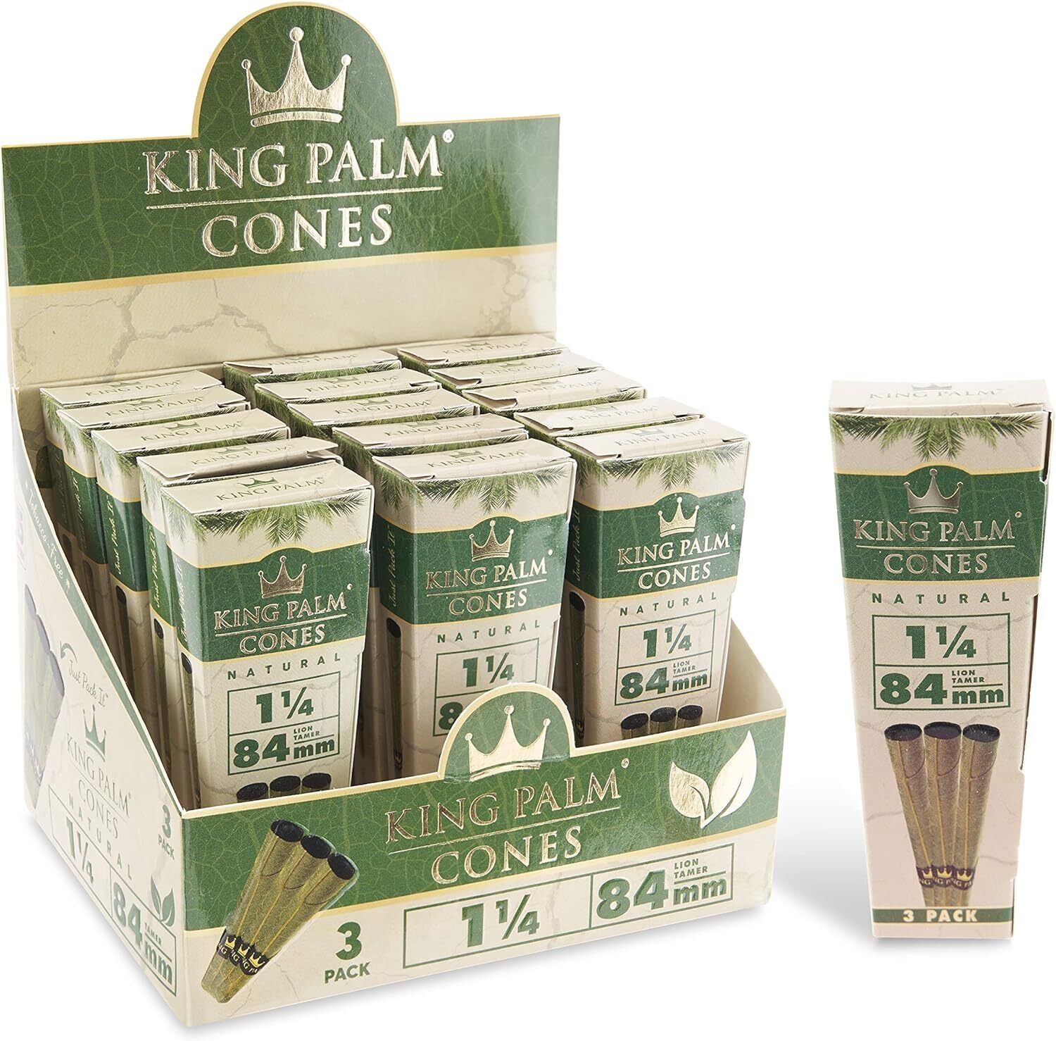 King Palm | 1 1/4 Size | Natural | 84mm Organic Prerolled Palm Leafs | 75 Rolls