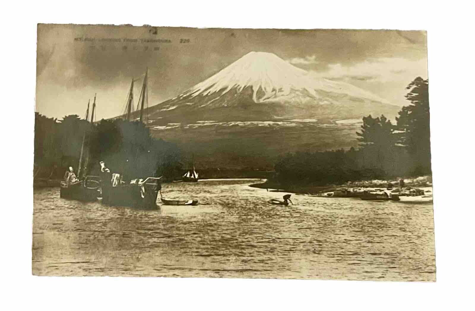 Vintage Mount Fuji Post Card View From the Port Of Tagonoura With Fishing Boats