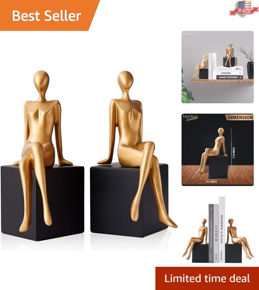 Modern Girl Statues Decorative Bookend Set - Stylish & Versatile - Great Gift