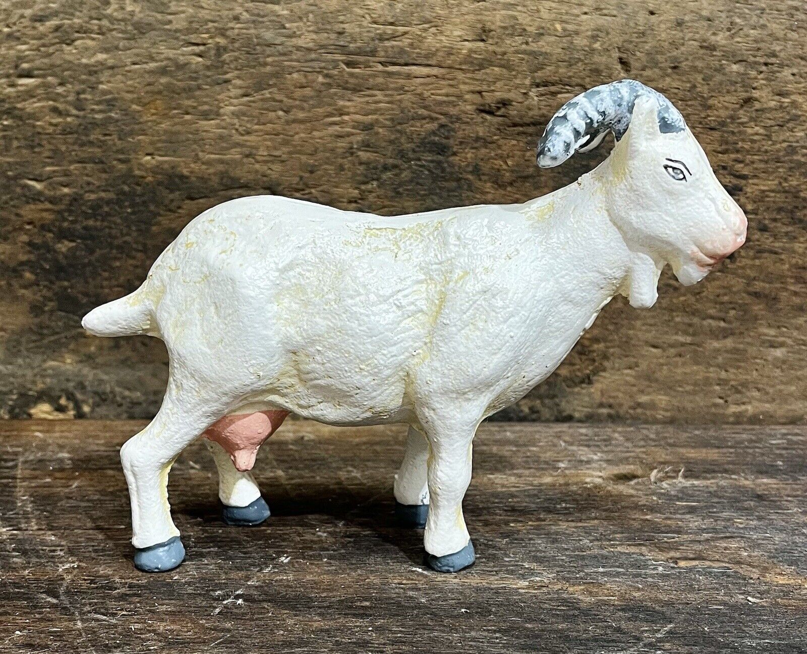 White Goat with Horns, USNA NAVY MASCOT, Cast Iron Figurine, 6” x 8”