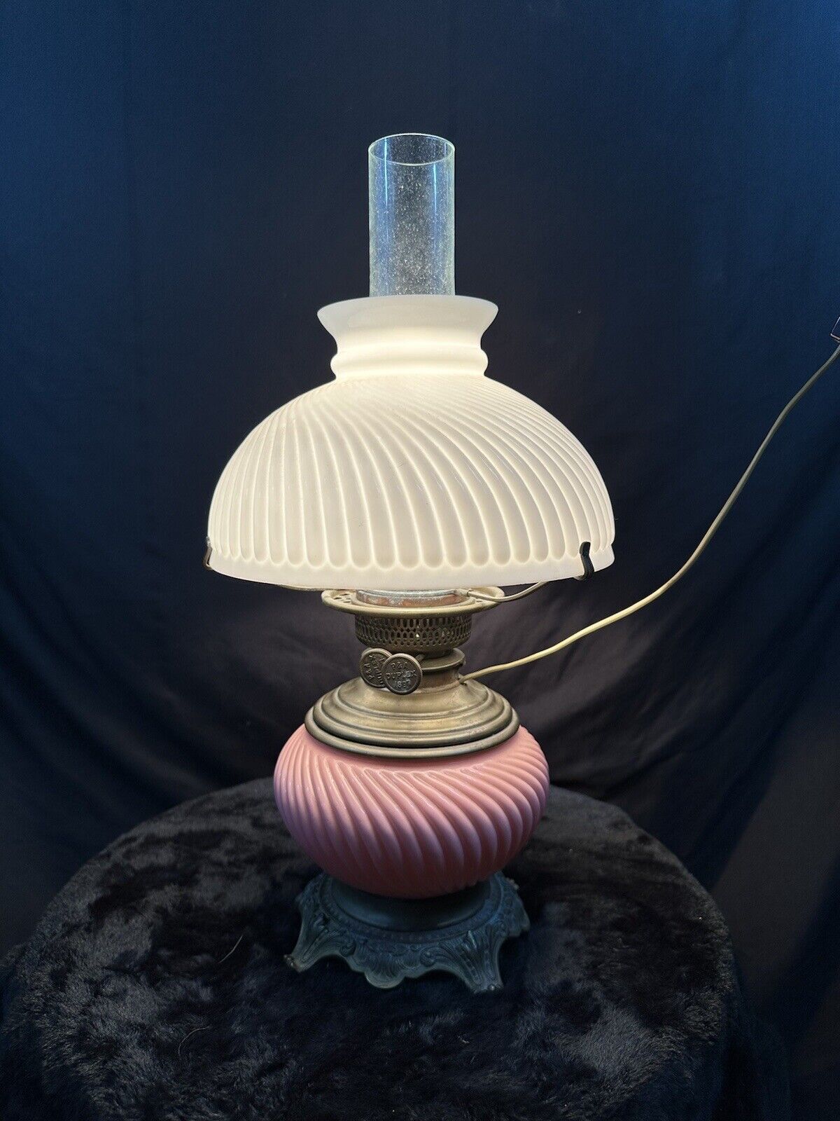 Antique Pink & White Electrified Rayo Oil Lamp By P&A Duplex 1897 19 1/2” H