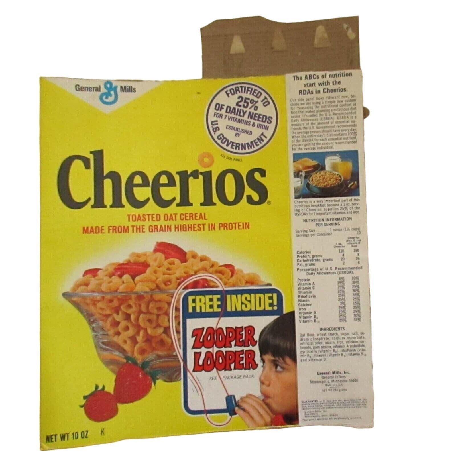 1970s General Mills Cheerios Cereal Box Original ZOOPER LOOPER bxd