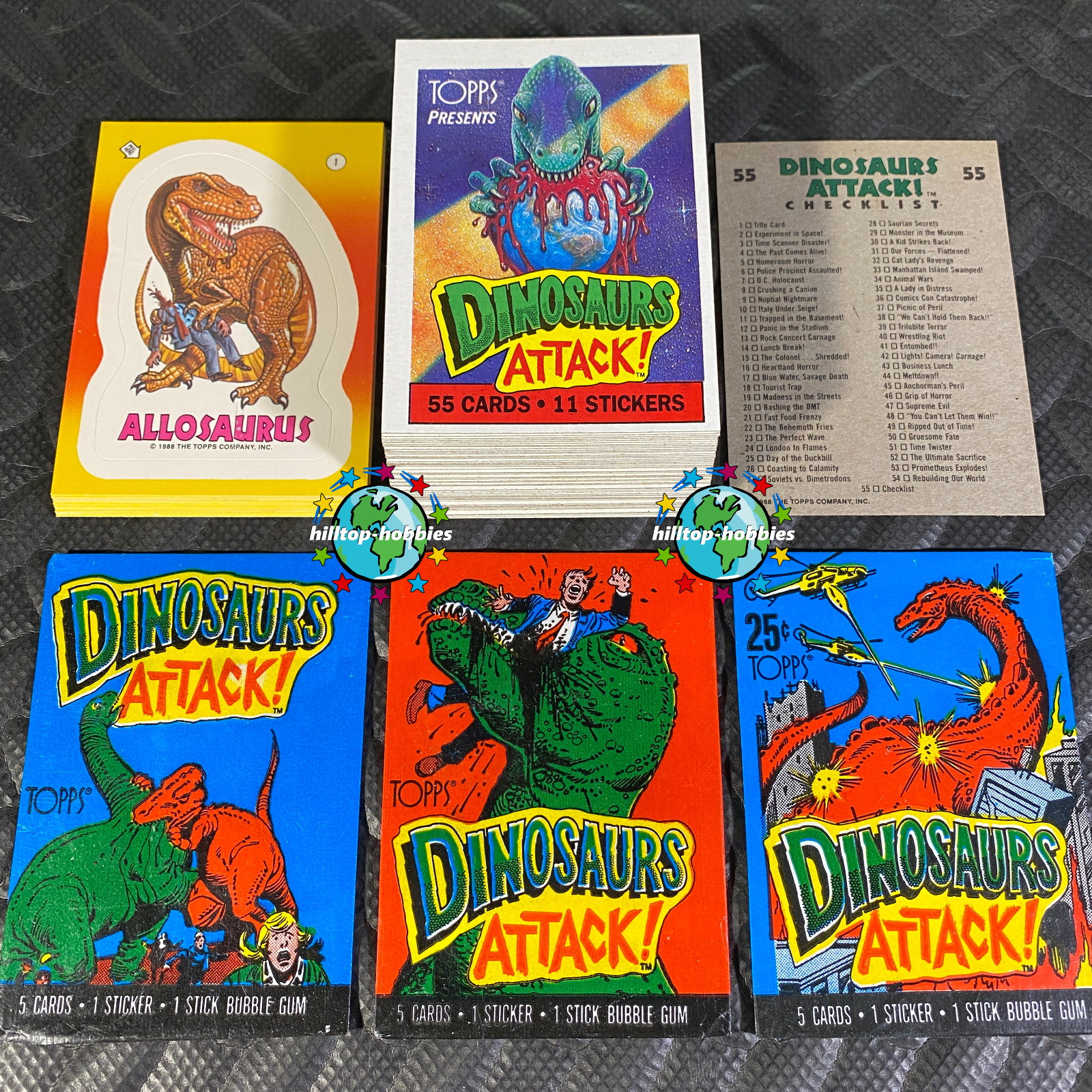 TOPPS 1988 DINOSAURS ATTACK COMPLETE 55-CARD + 11-STICKERS SET +3X WAX WRAPPERS