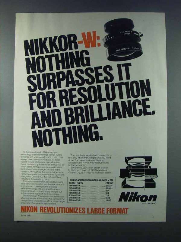 1981 Nikon Nikkor-W Lenses Ad - Nothing Surpasses It