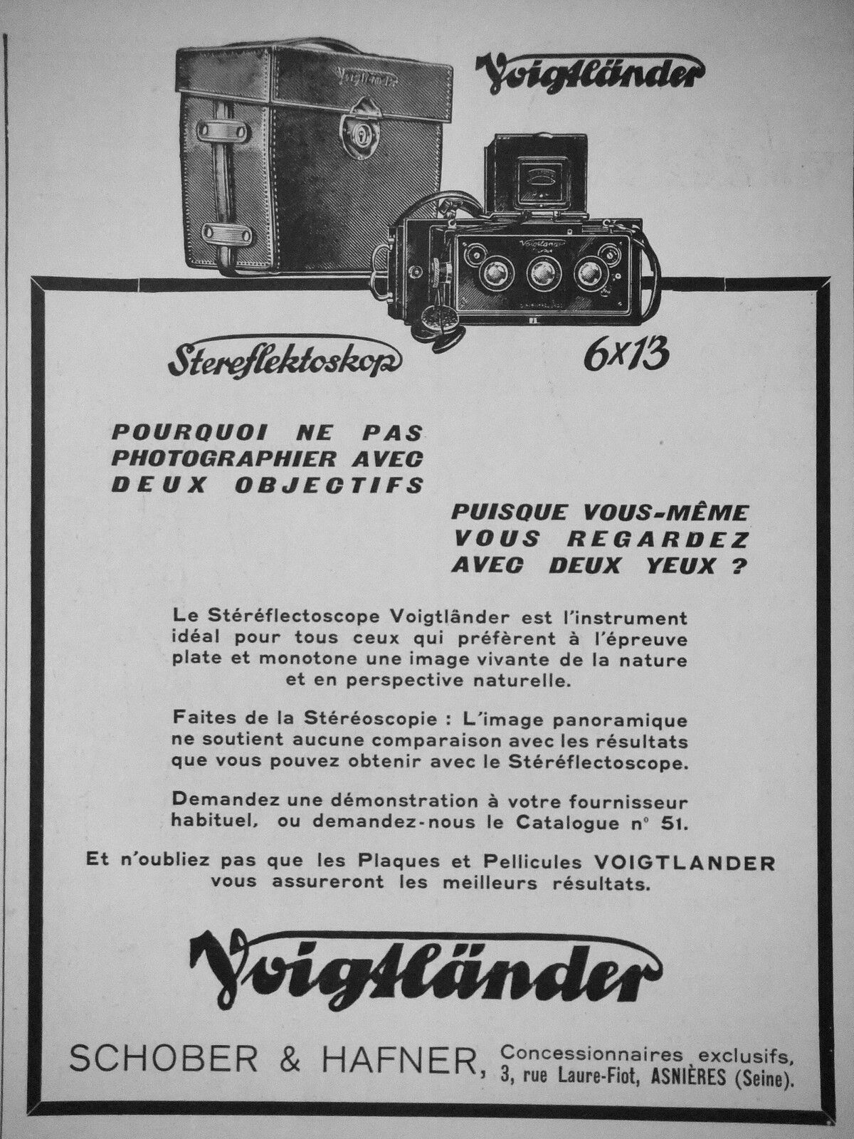ADVERTISING 1932 LE STEREREFLECTOSCOPE VOIGTLÄNDER SCHOBER & HAFNER - ADVERTISING