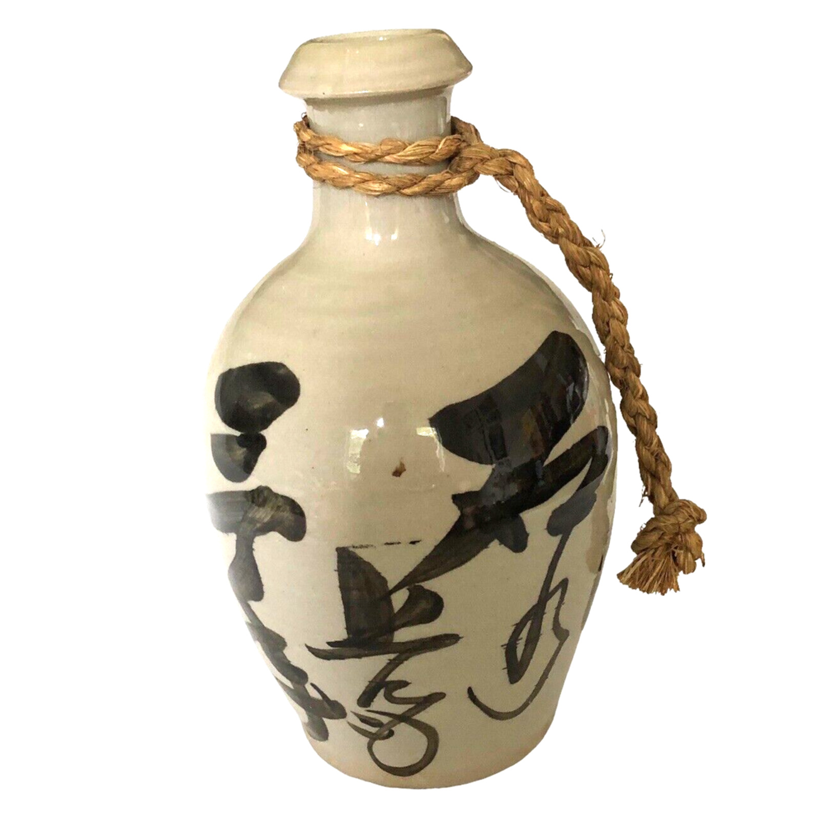 Antique Japanese Ceramic Porcelain Sake Bottle Grey Classic Style Writing EUC