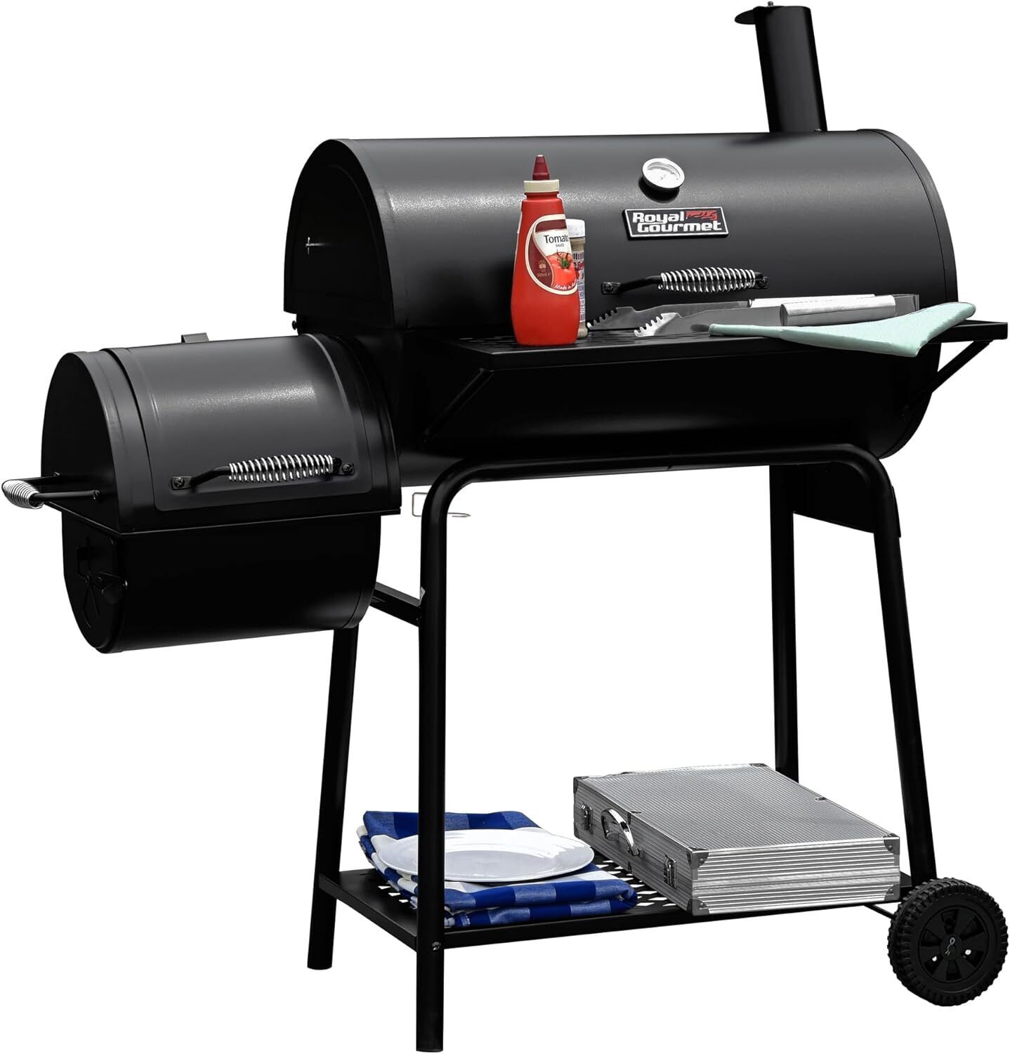 CC1830F Grill with Offset Smoker, Barrel Charcoal BBQ Outdoor Backyard Cooking