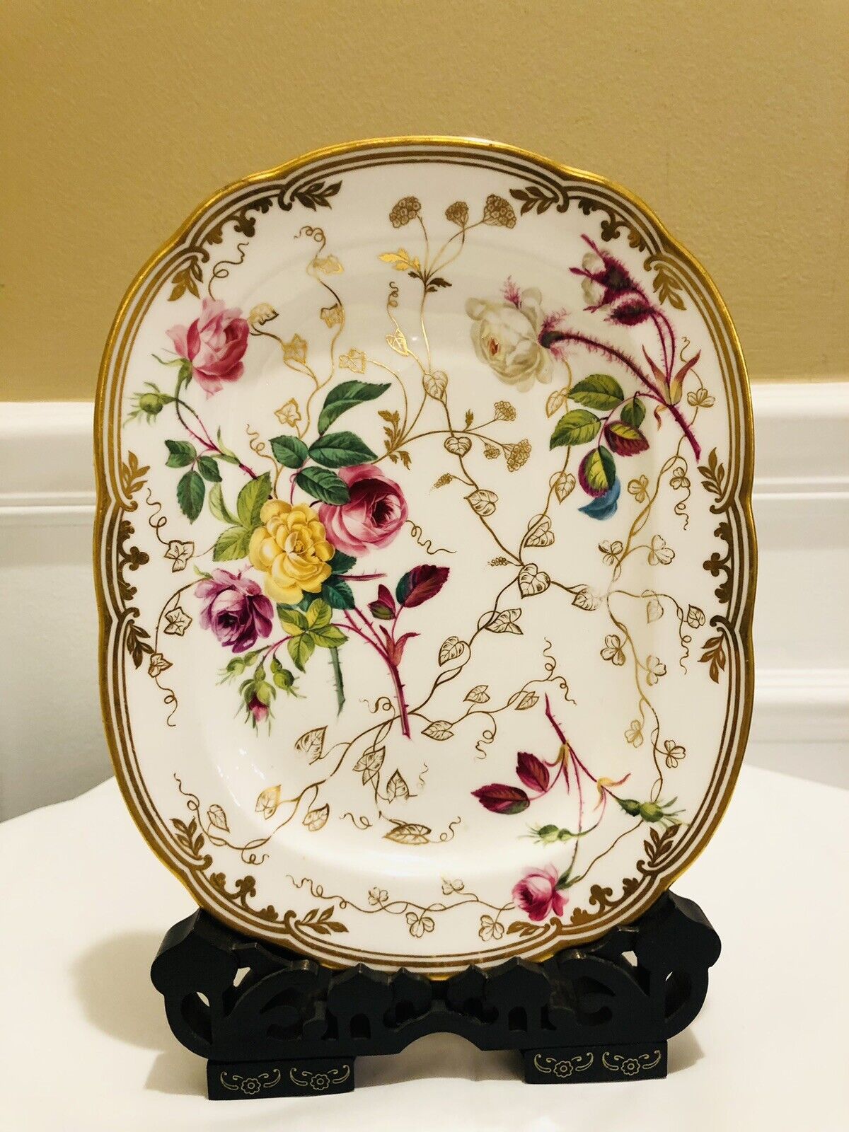 Gorgeous Antique 1820s Rose Coalport China Hand Painted Plate