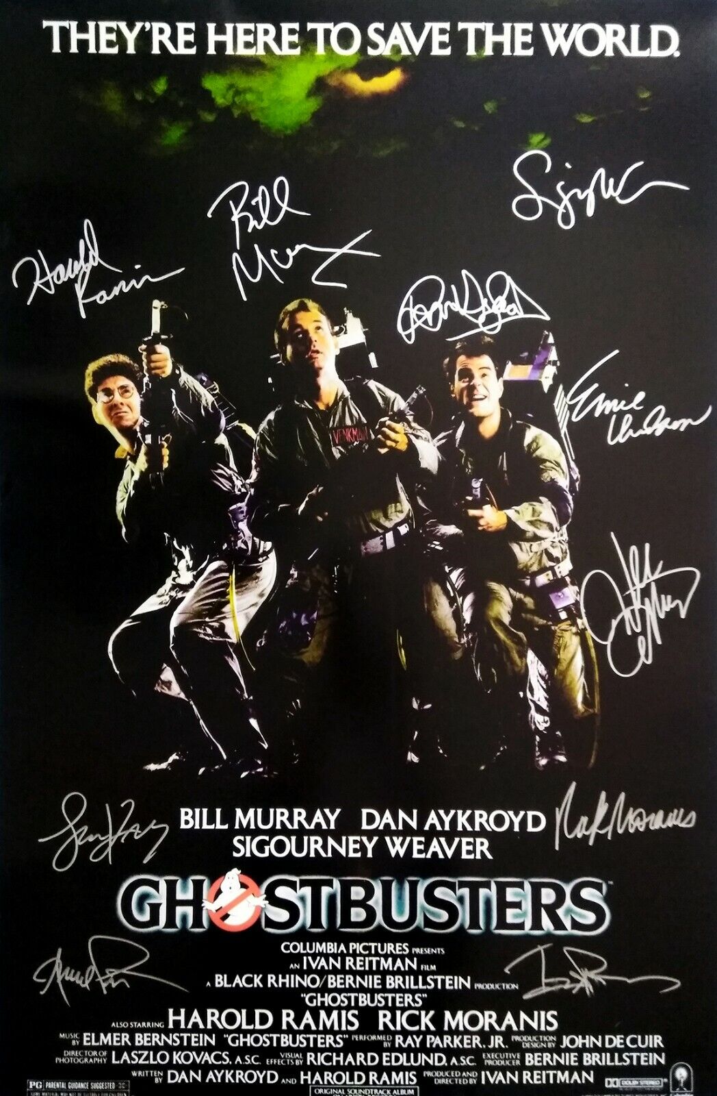 GHOSTBUSTERS MOVIE Poster Signed by 10 cast members Excellent condition replica