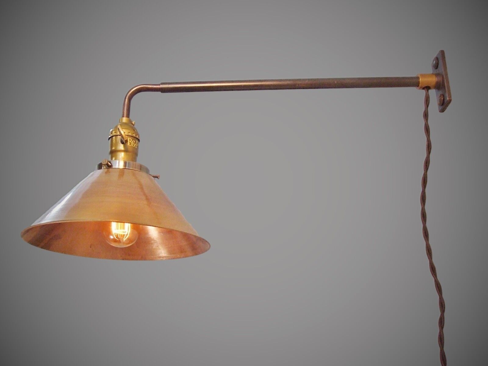 Vintage Industrial Wall Mount Light - BRASS SHADE - Machine Age Cage Lamp Sconce