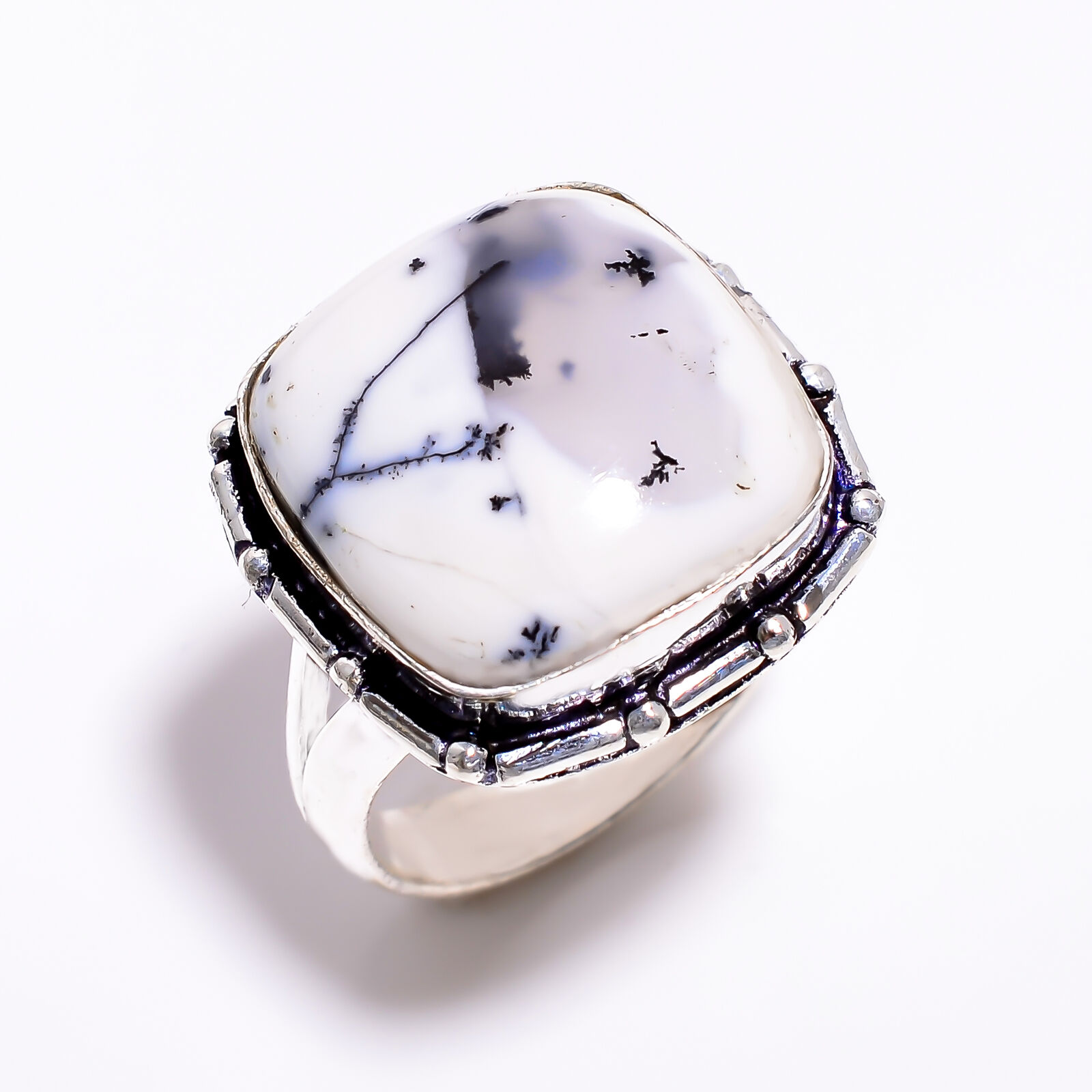 Dendrite Opal Vintage Handmade Jewelry 925 Sterling Silver Ring 8.5 US GSR-192