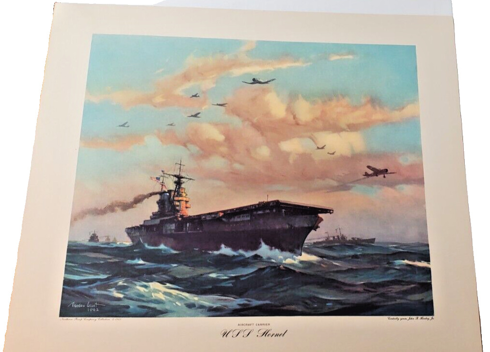1942 Gordon Grant USS HORNET 20x17 Litho Northern Pump Co. Collection