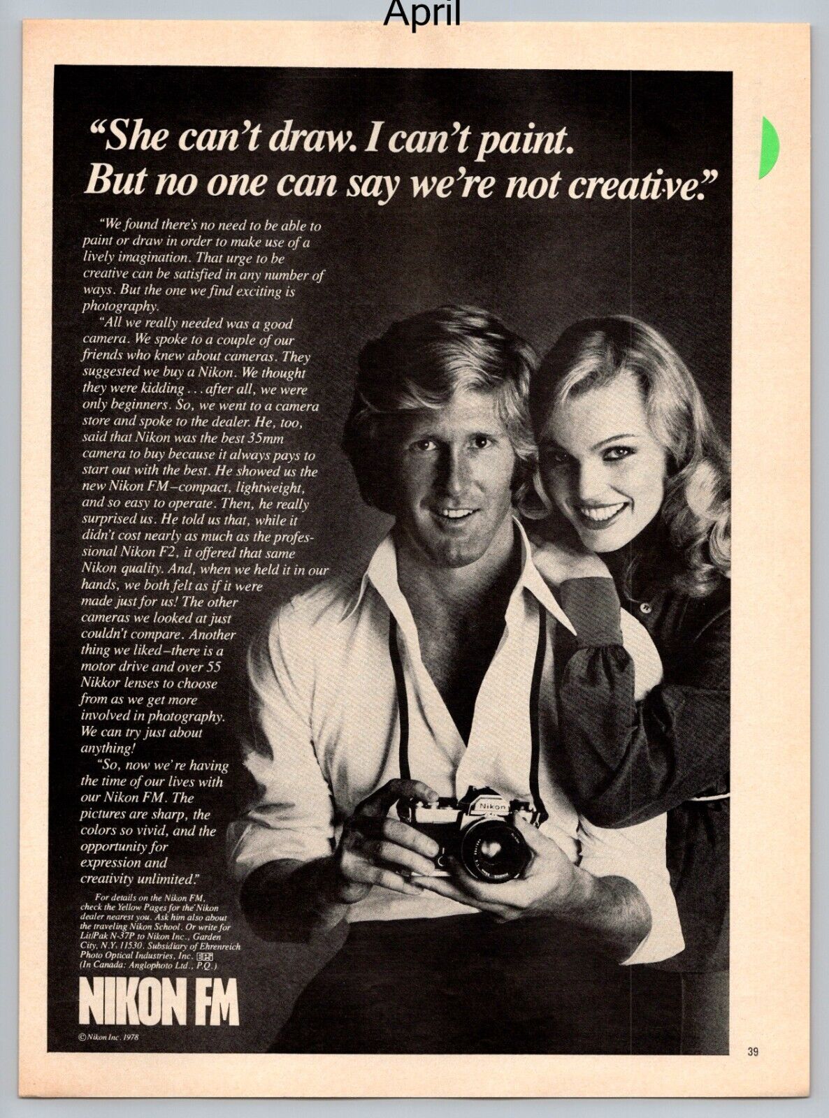 Nikon FM 35mm Camera Promo Vintage 1978 Full Page Print Ad