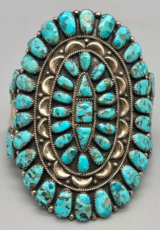 Best Early Navajo Juliana Williams Signed Natural Turquoise Cluster Bracelet
