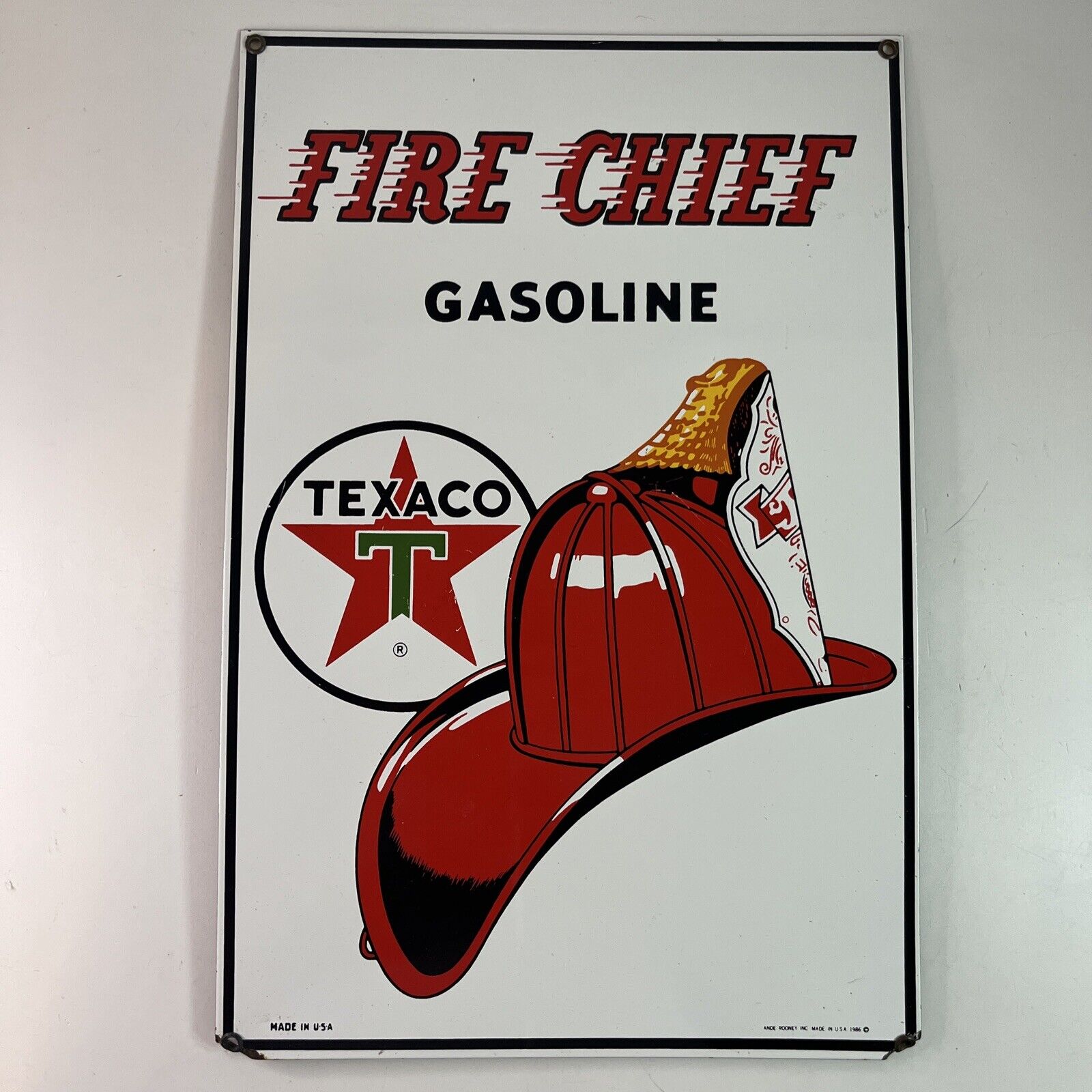 Vintage Texaco Fire Chief Gasoline Metal Sign Ande Rooney 1986 USA  10.5”x16”
