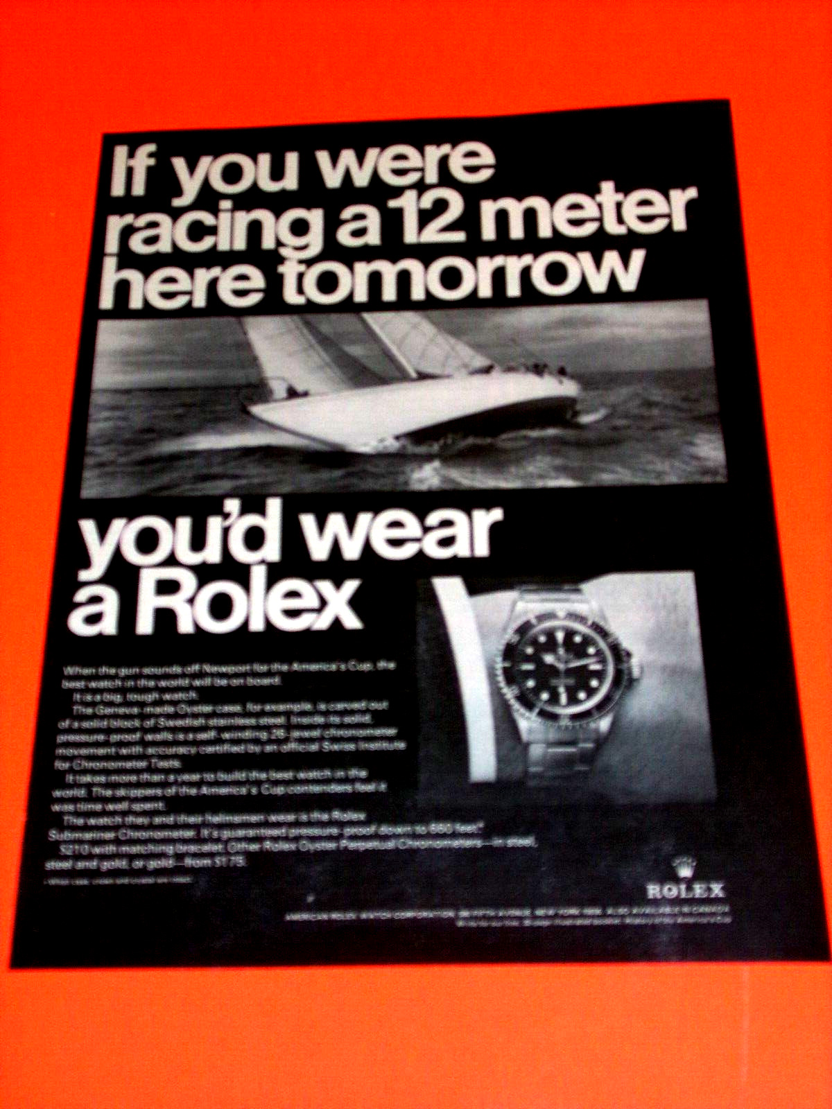 1967 Rolex Submariner Chronometer Watch Ad If you were racing a 12-meter tomorrw