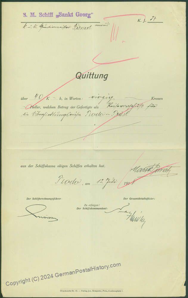 Austria WWI KuK Navy SMS Sankt Georg Document 44292