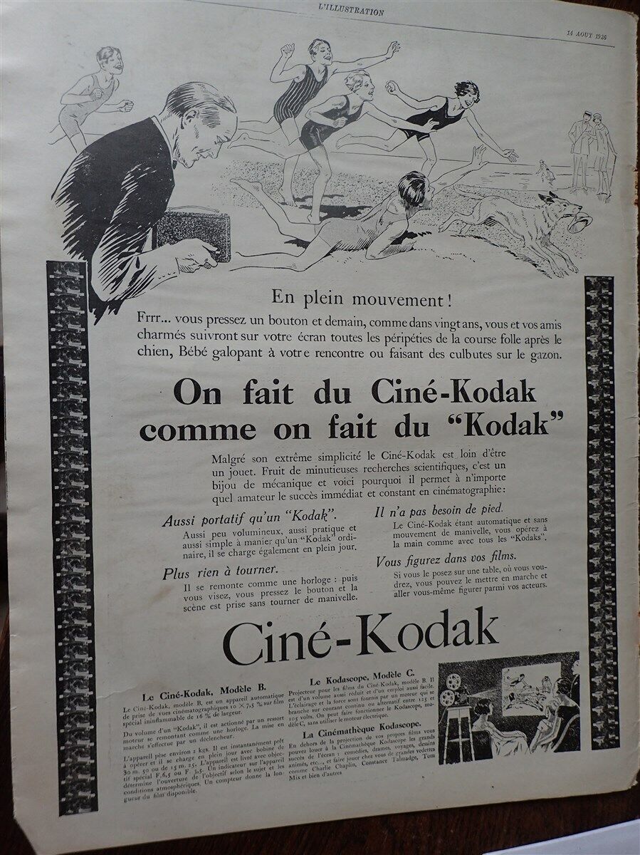 CINE KODAK Model R Kodascope Model C + JIF Paper Advertising ILLUSTRATION 1926