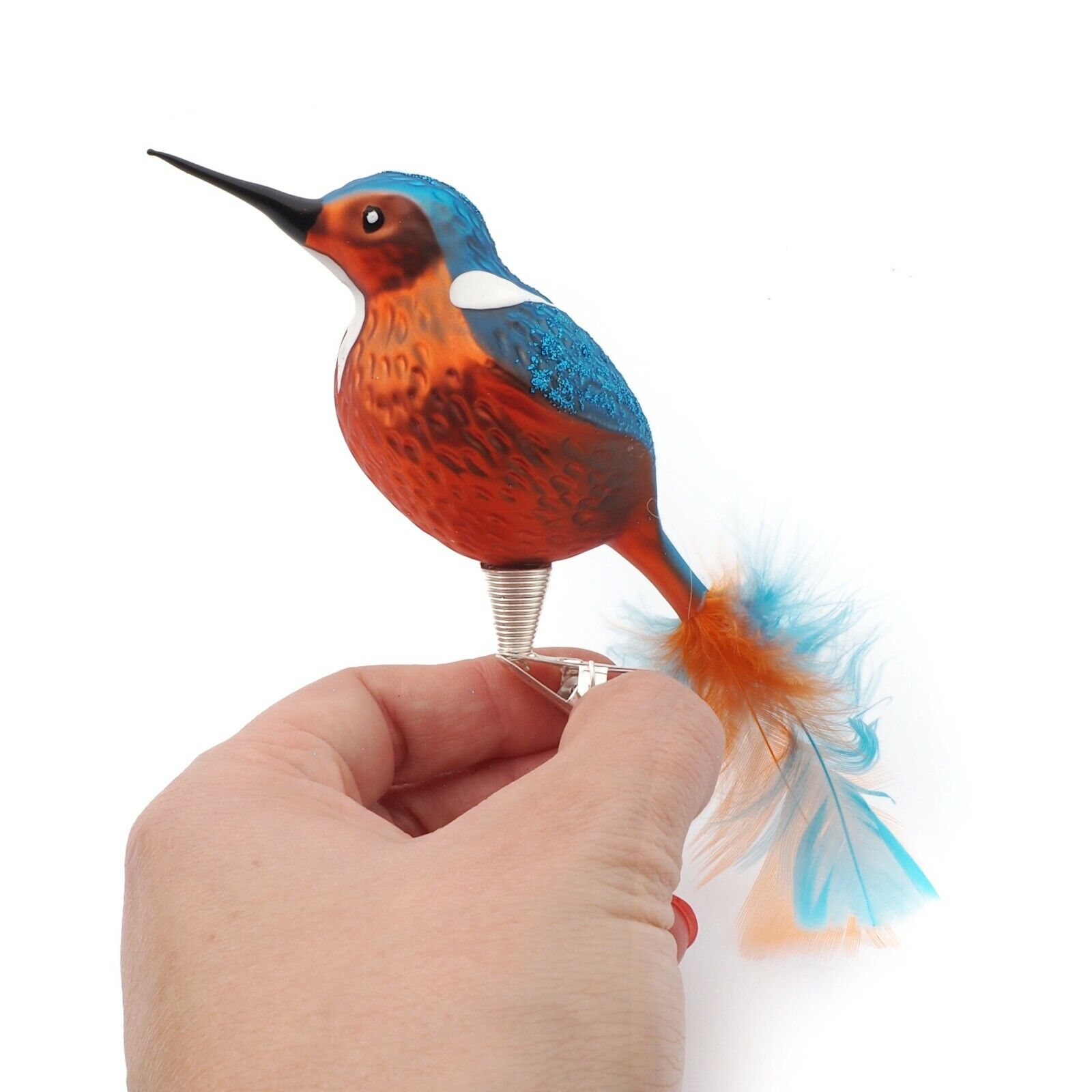 Blown glass kingfisher bird clip on Christmas tree ornament handmade Czech