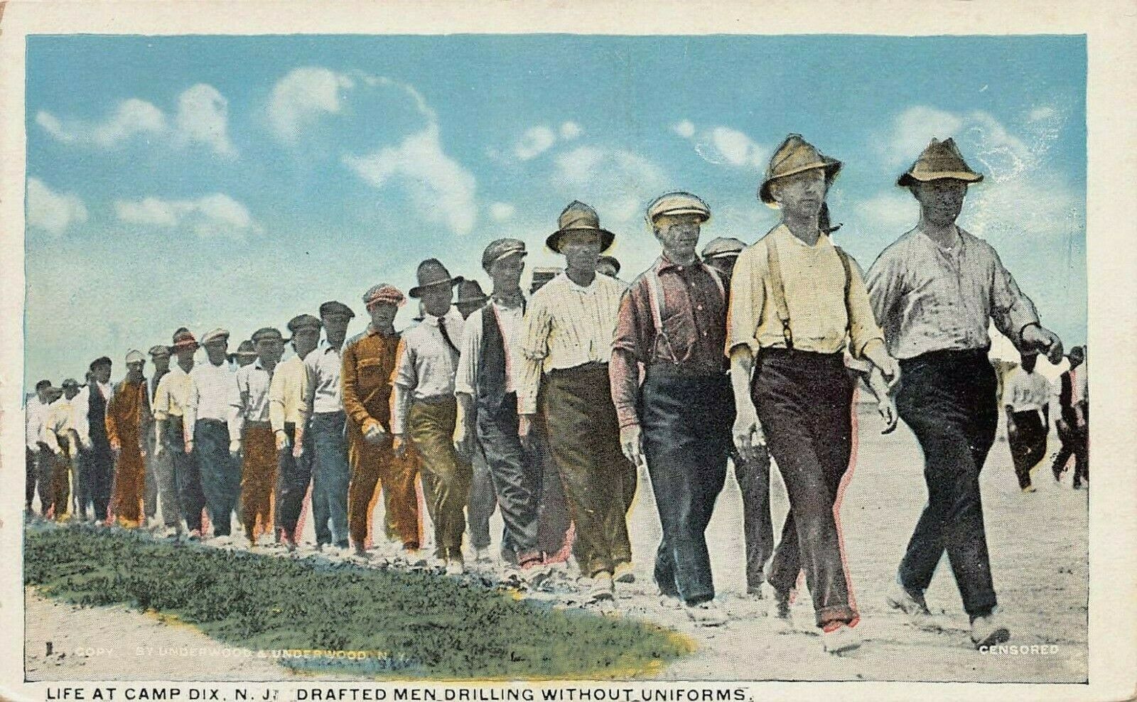 U.S. Army, Drafted Men Drilling without Uniforms, Camp Dix, N.J., WWI  Postcard