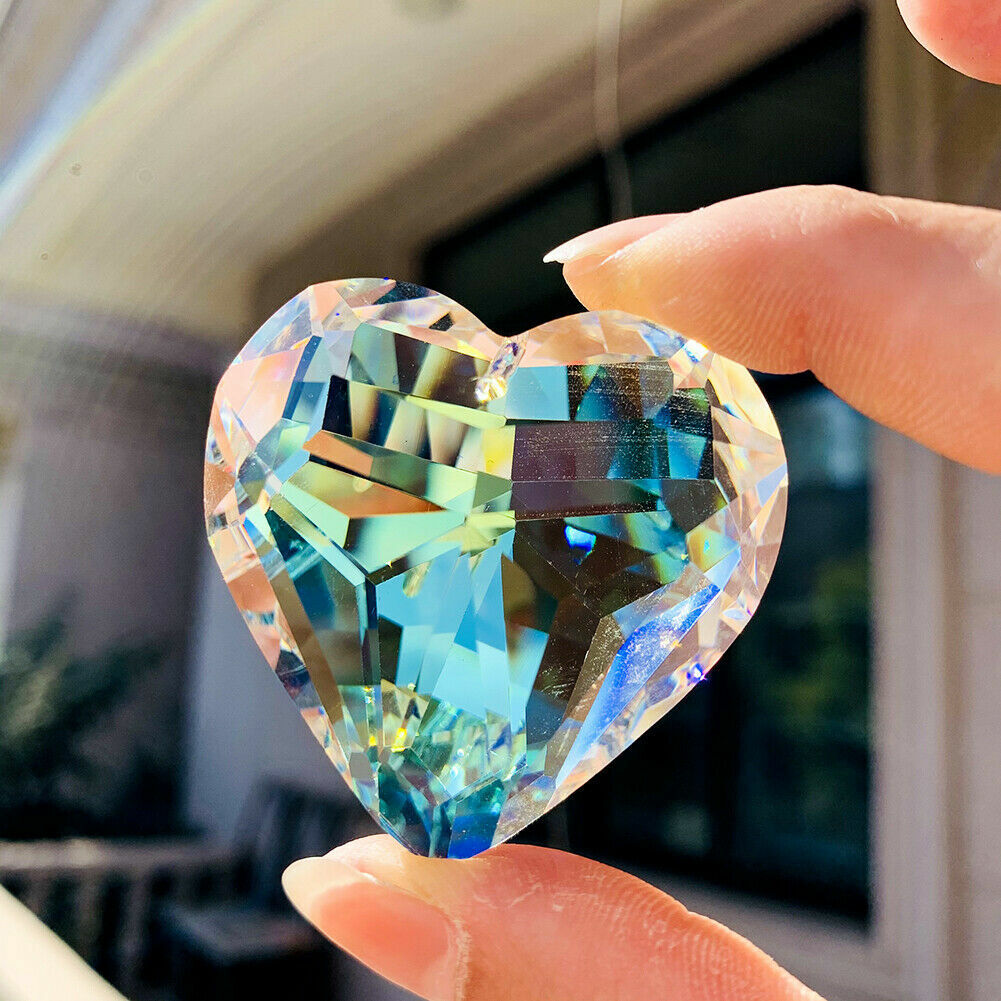 10PC Fengshui Faceted  AB 3D Love Crystal Prism Hanging Suncatcher Chandelier
