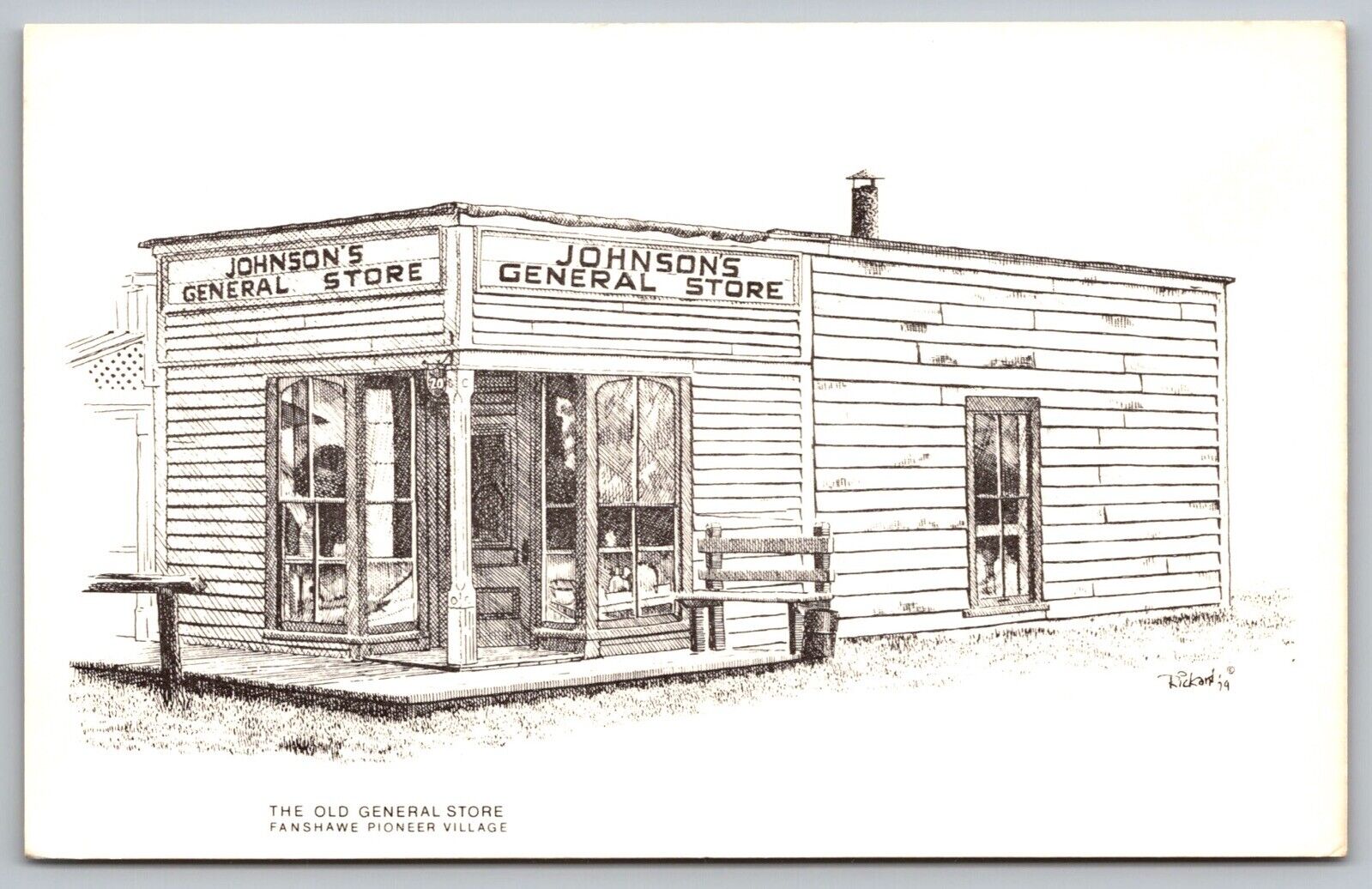 Old General Store Johnsons Fanshawe Pioneer Village Black White VTG UNP Postcard