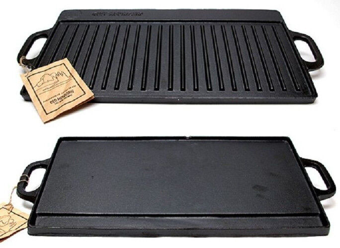 OLD MOUNTAIN CAST IRON PRESEASONED TWO-BURNER REVERSIBLE GRILL / GRIDDLE - NEW