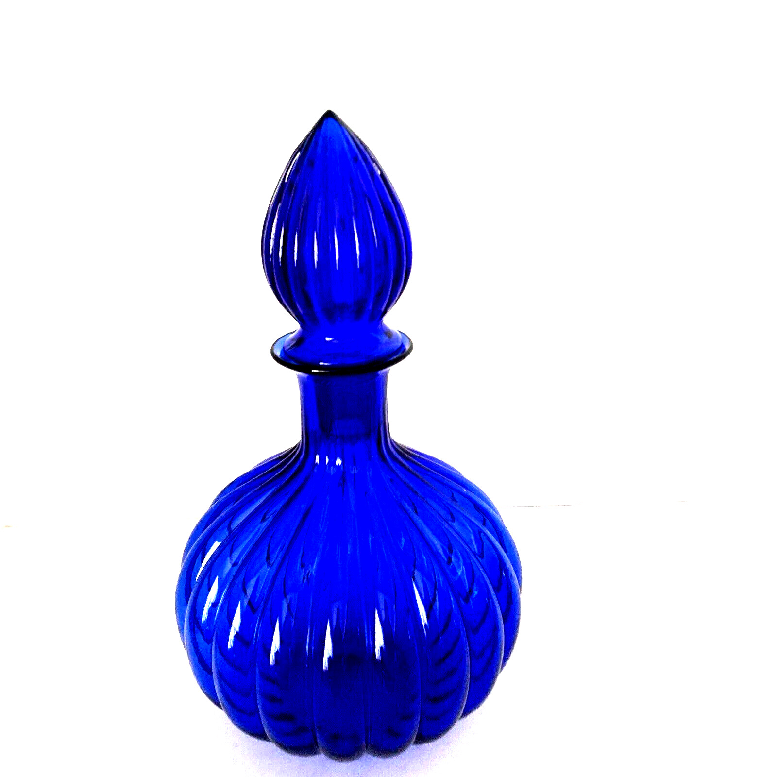 Vintage Beautiful Cobalt Blue Glass Decanter/Vase/ Decor/Bottle w/ Stopper 14\