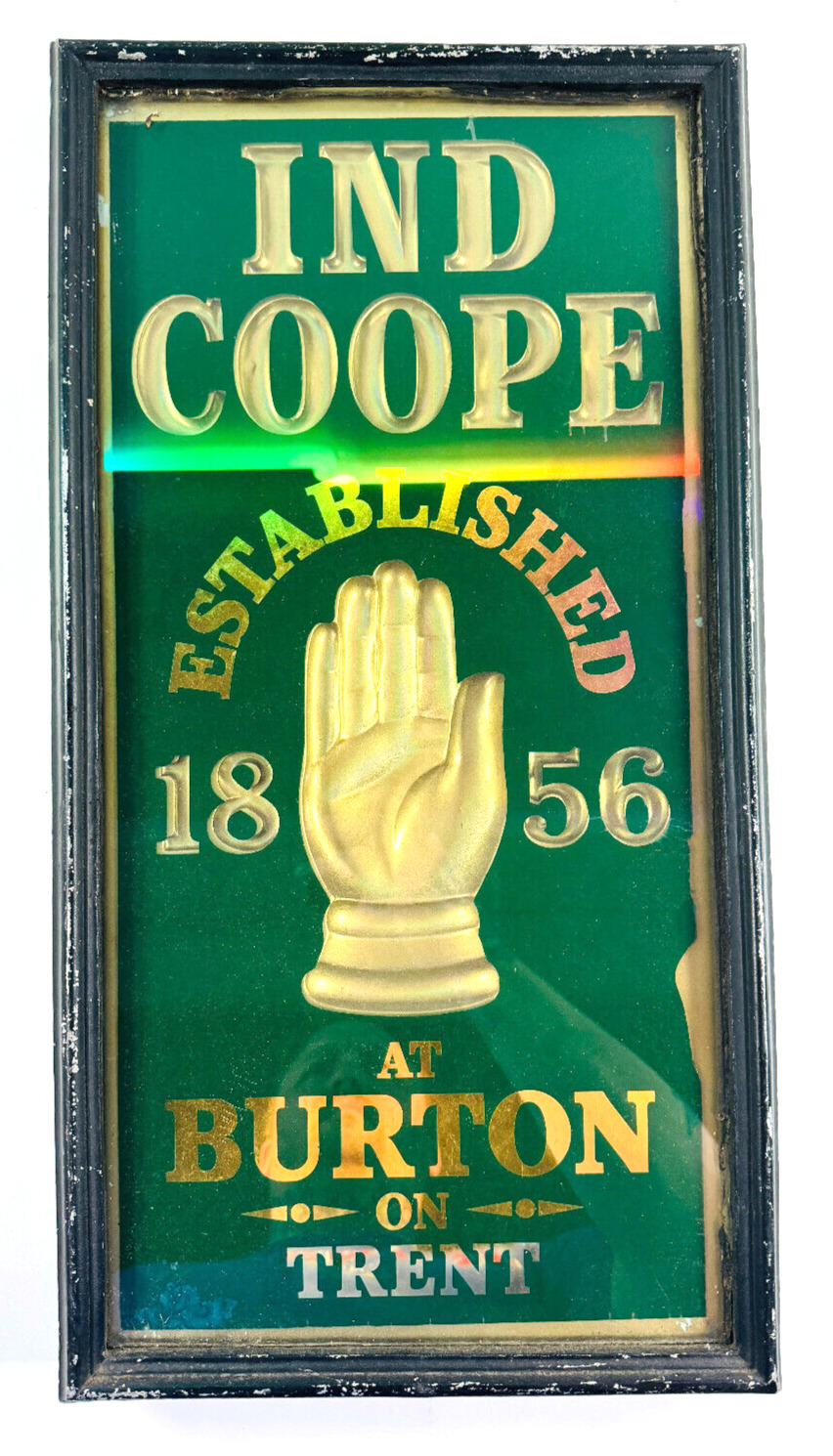 RARE Ind Coope 1856 Burton on Trent Pub Bar advertising sign glass HAND cast