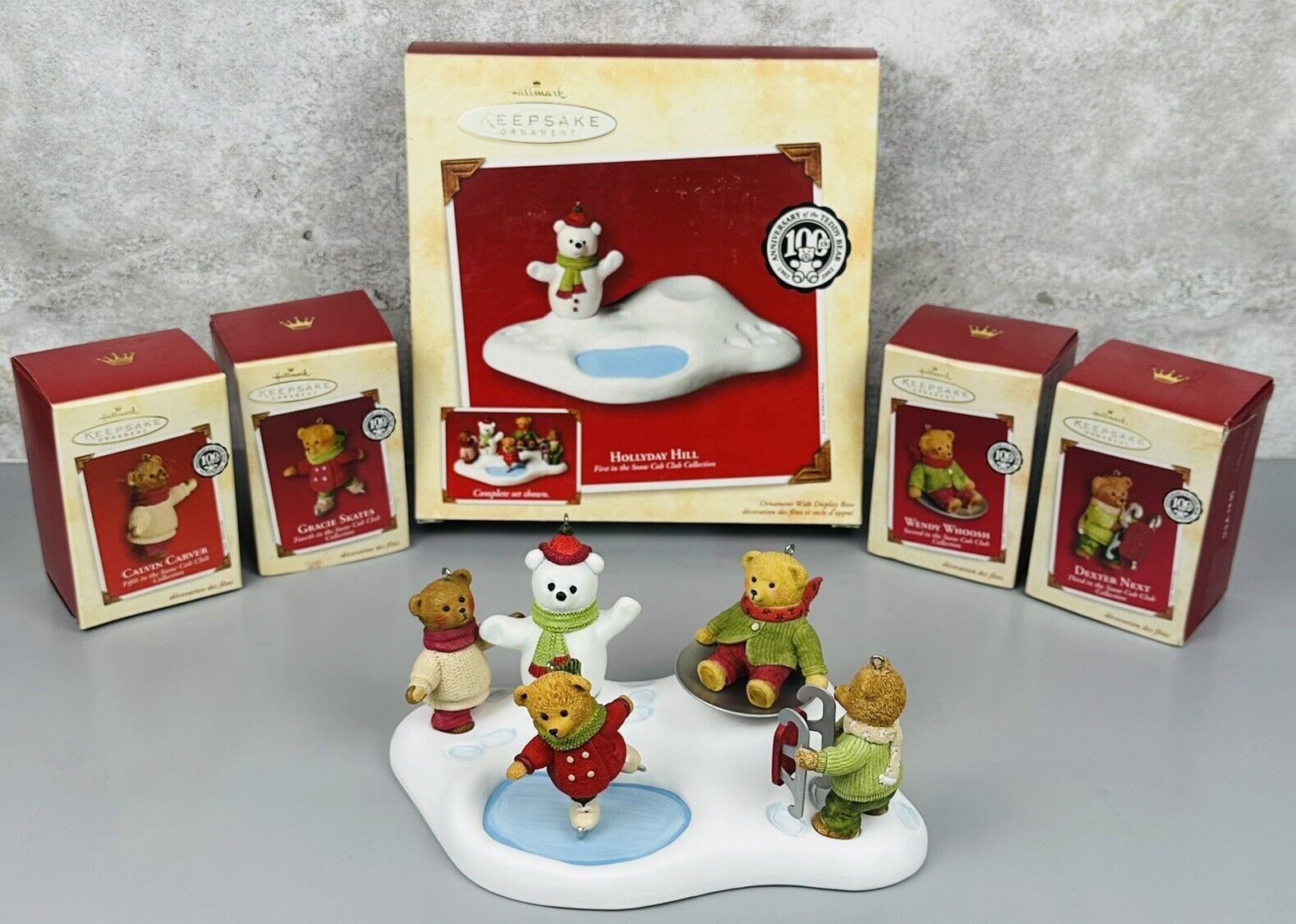 2002 Hallmark Christmas Ornaments Hollyday Hill Complete Set With Boxes