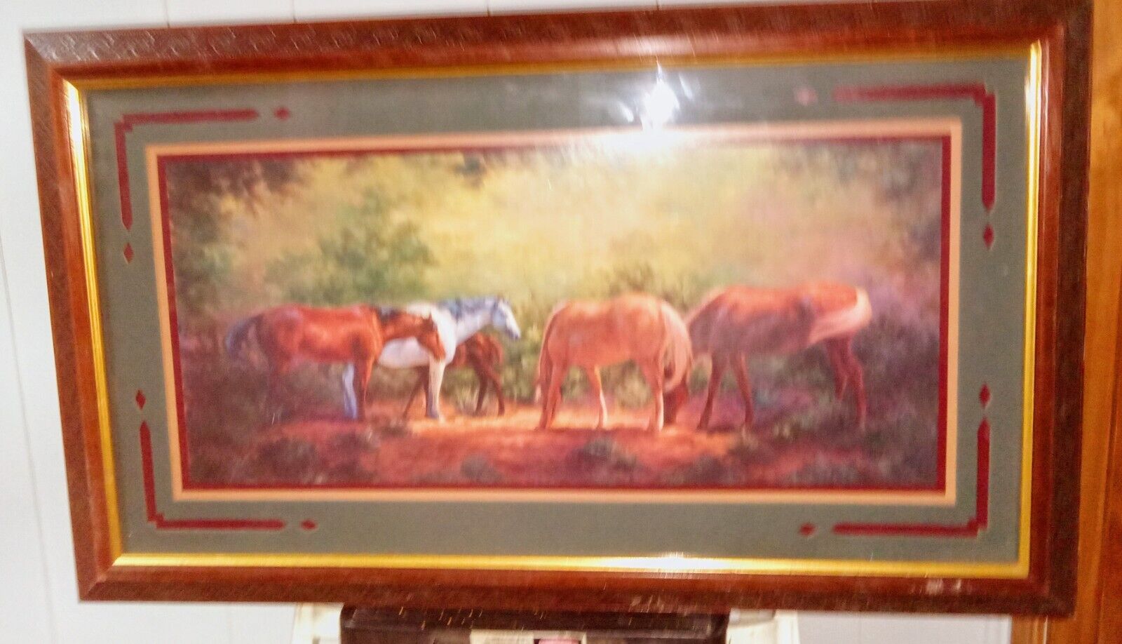  HOMCO HOME INTERIORS HORSES RECTANGLE  PICTURE  WOOD FRAME VINTAGE Equine