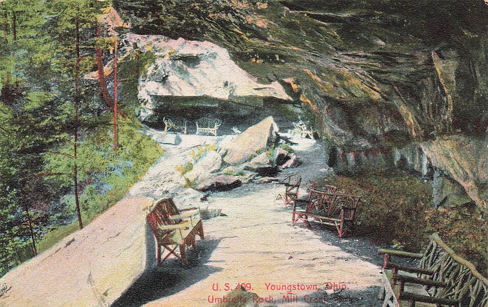 LP24 Youngstown Ohio Mill Creek Umbrella Rock Vintage Postcard