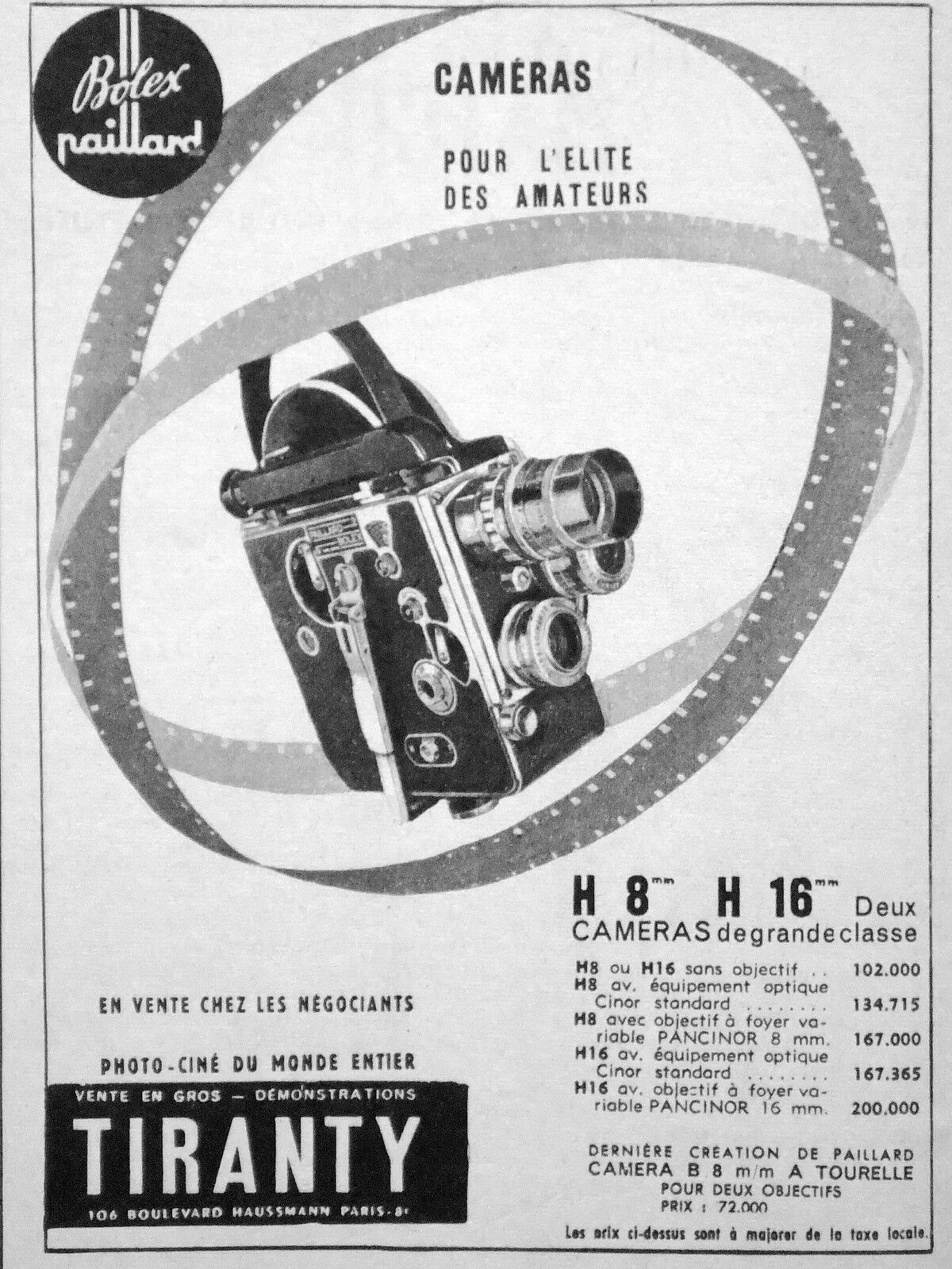 1954 TIRANTY AMATEUR ELITE BOLEX CAMERA BOLEX H8 ADVERTISEMENT - H16