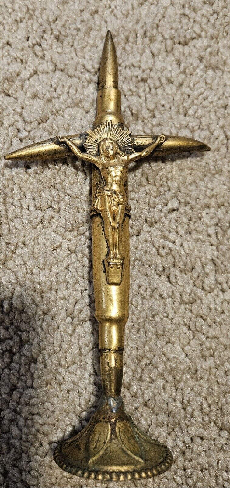 WWI/WWII Trench Art. Religious Word War Cross Bullet Trench art.