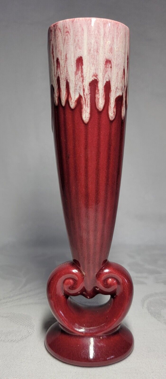 Vintage Royal Haeger Bud Vase Art Pottery Red Drip Glaze 2 Chips in pictures 