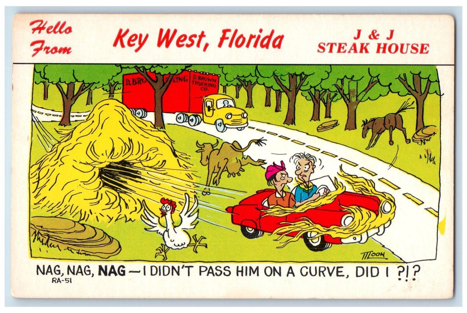 c1950s J & J Steak House Key West Florida FL Vintage Chicken Barn Comic Postcard