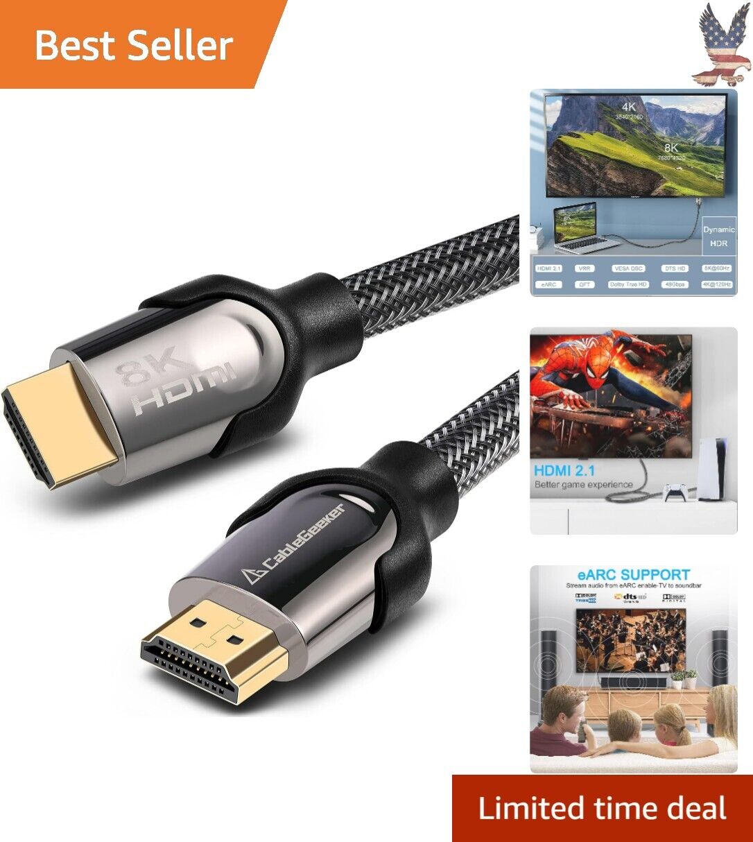 Ultra HD High-Speed 8K HDMI 2.1 Cable - 48Gbps - Supports 8K@60Hz - 4K@120Hz