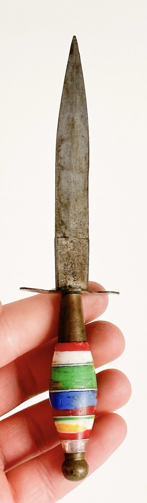 Vintage Handmade Custom Dagger Knife Made In Mexico Multicolor Stone Handle 7”