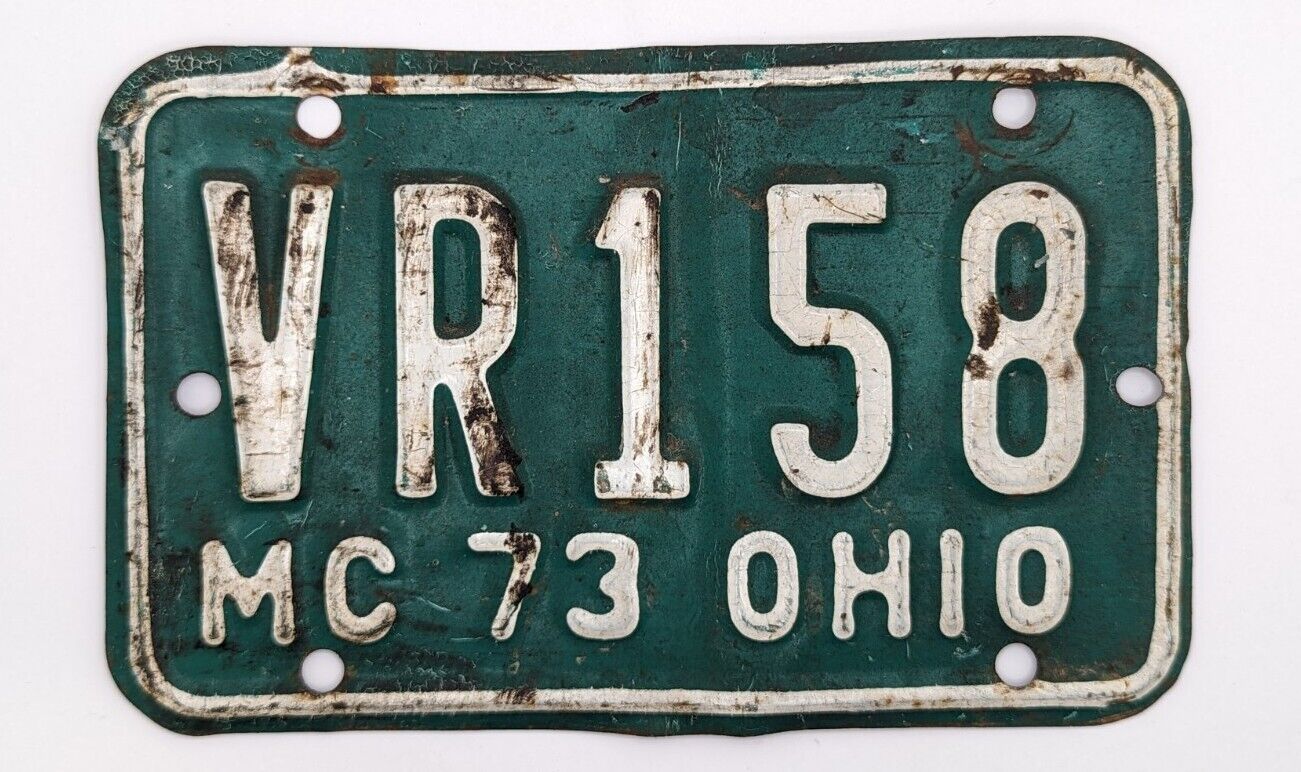 Vintage 1973 Ohio Motorcycle License Plate VR158 MC Americana