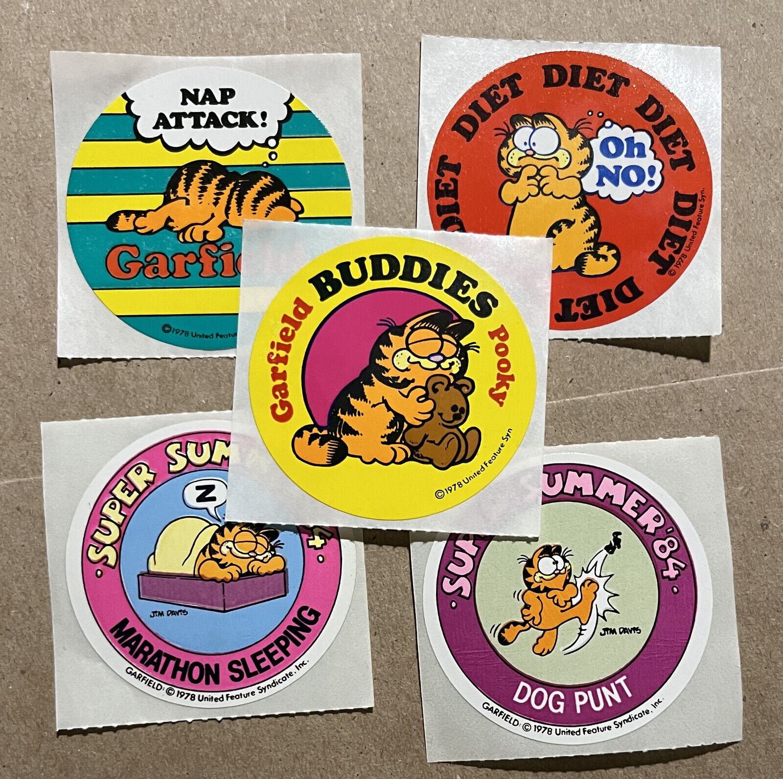 5 Garfield Stickers Assortment Vintage 1978 Jim Davis Odie Pooky 