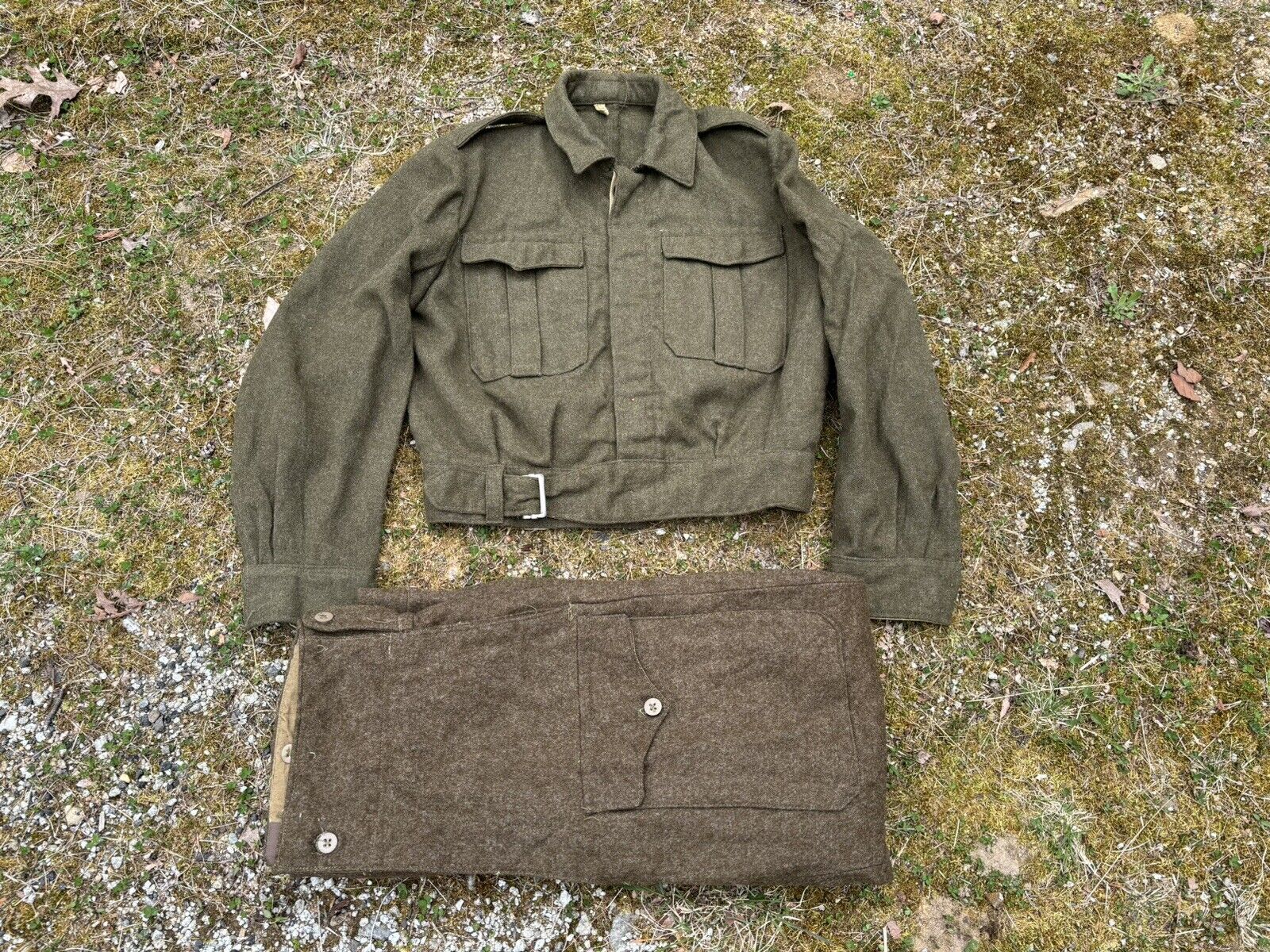 VINTAGE 1950-1960s GREEK ARMY BROWN  BATTLE BLOUSE JACKET AND TROUSERS