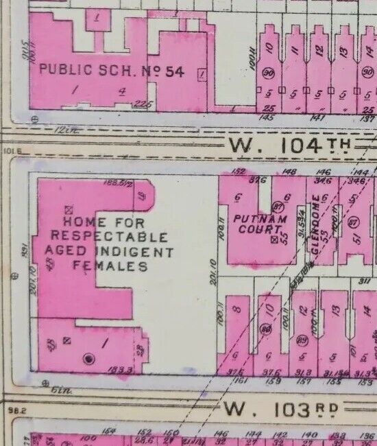 Vintage 1916 MANHATTAN VALLEY CENTRAL PARK WEST NEW YORK CITY ~ G.W. BROMLEY Map