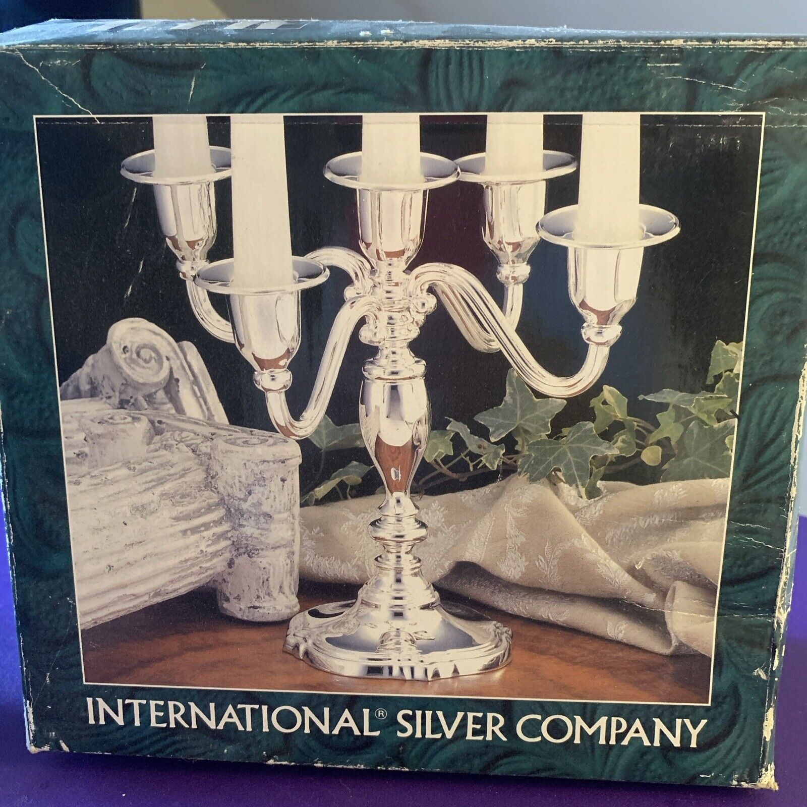 Candelabrum International Silver Co Silver Plate Candle Holders, Goth 5 Lite NIB