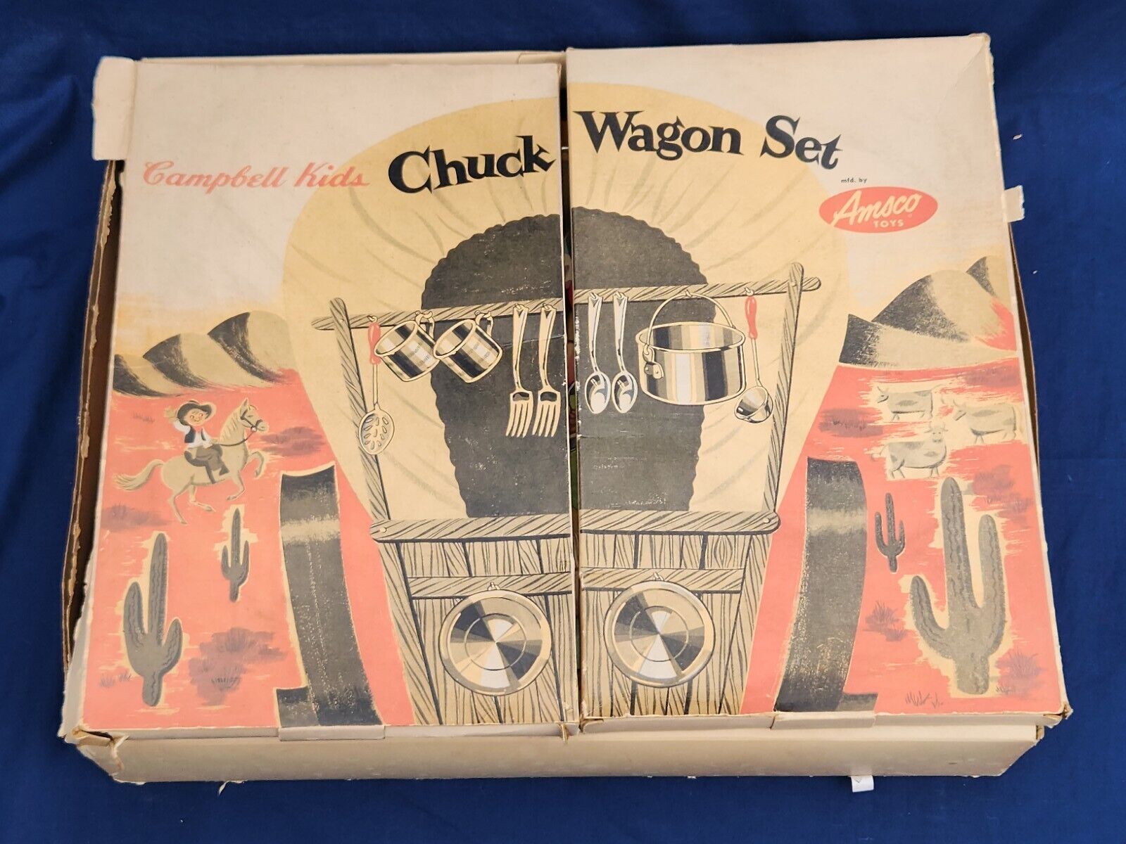 Rare 1955 Amsco Vtg Campbell Kids Soup Cooking Chuck Wagon toy Playset For Parts